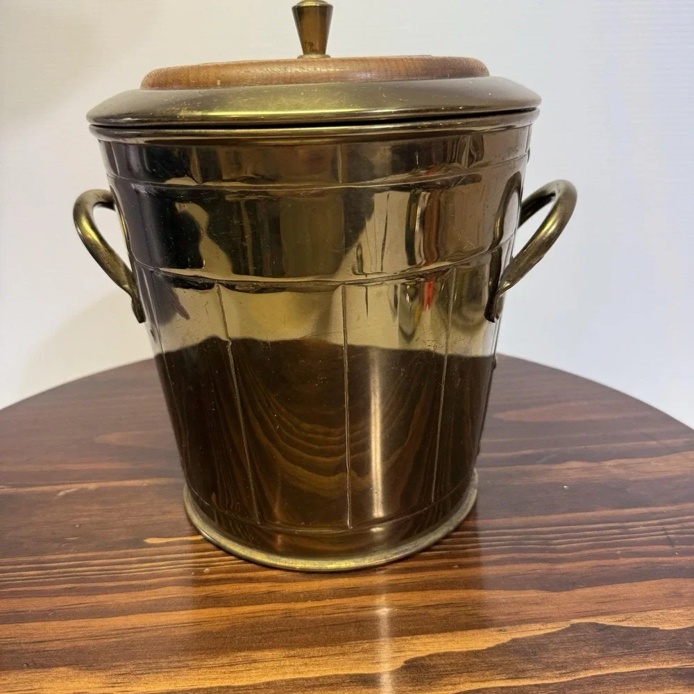Everlast‎ Vintage Ice Bucket Solid Brass Teak MCM Barware Pyrex USA